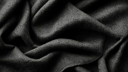 Fototapeta premium Soft Black Fabric with Elegant Drapery and Rich Texture Close Up