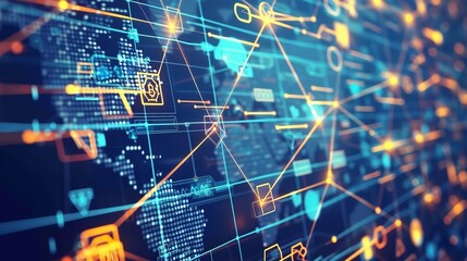 Obraz premium Blockchain-Powered Business Network with Global Transactions and Connectivity