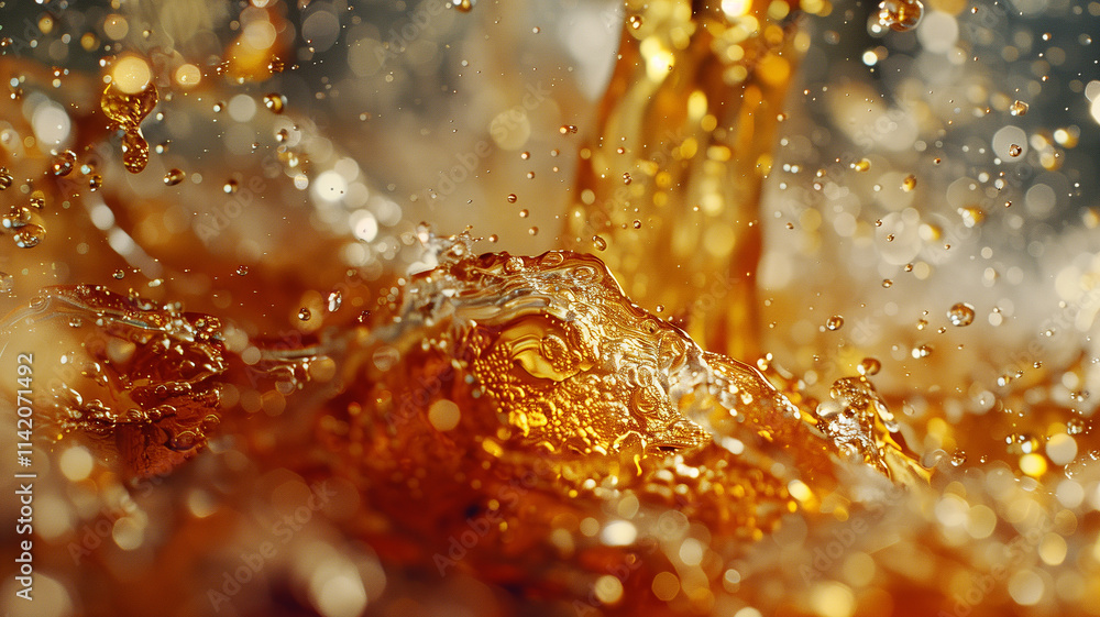 Fototapete this golden liquid flows and splashes, creating bubbles and intricate patterns in stunning clarity.