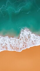 view of a beach with a surfboard and a wave