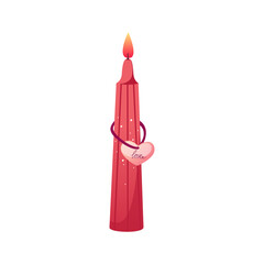 Tall candle with heart. Romantic element for Valentine's Day. Vector illustration.