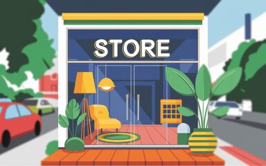 Modern Store Front Displaying Stylish Home Furnishings