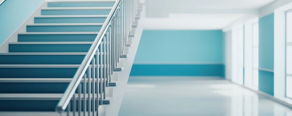 Obraz premium Modern Blue White Staircase Office Building Interior Architecture