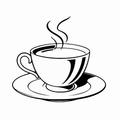 Teacup Outline Vector Illustration with Saucer and Steam Details