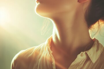 Ethereal light radiating softly from a neck, evoking purity and calmness