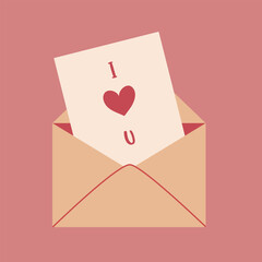 simple valentines day card with envelope, flat vector illustration, perfect for your holiday background, textile, greeting card, wrapping