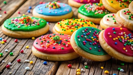 Fototapeta premium Scrumptious homemade sugar cookies, a close-up view on a rustic wooden table.