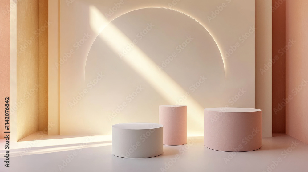 Poster 3d white product display podium platform in studio. abstract minimal scene with wall and light in ro