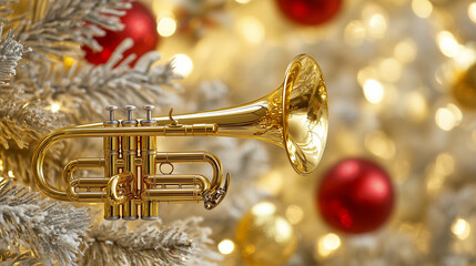 trumpet isolated on christmas background