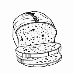 bread loaf outline vector illustration with sliced sections and crust texture