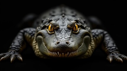 Fototapeta premium Close-Up of a Crocodile with Sharp Yellow Eyes