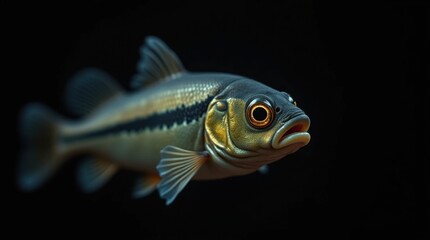 Fototapeta premium Fish with Glowing Yellow Eyes Close-Up
