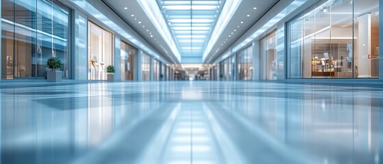 Empty Shopping Mall with Blurred Abstract Background Reflecting Modern Architecture and Tranquil Atmosphere in Urban Setting