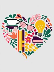 A Heart Shaped Collage of Cozy Relaxation Items and Ideas