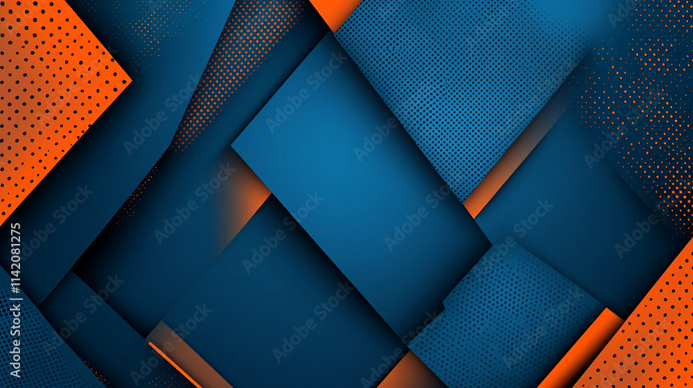 Poster abstract geometric shapes create a vibrant backdrop in blue and orange tones for a creative design p