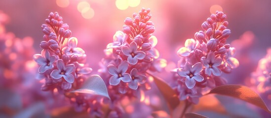 Naklejka premium Pink lilac flowers at sunset.