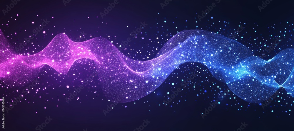 Aufkleber abstract wavy flow of sparkling particles, representing digital transformation and innovation.