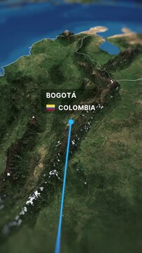 Animated map showcasing a flight route from Lima to Bogot&aacute;. Perfect for travel videos, tourism promotions, and corporate presentations.