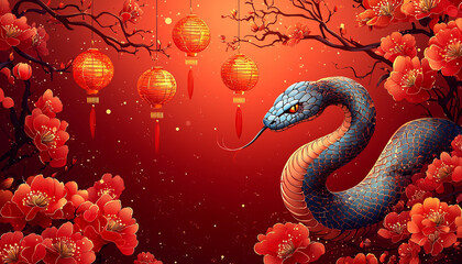 Obraz premium Snake, chinese New Year, oriental, AI generative