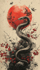 Obraz premium Snake, chinese New Year, oriental, AI generative