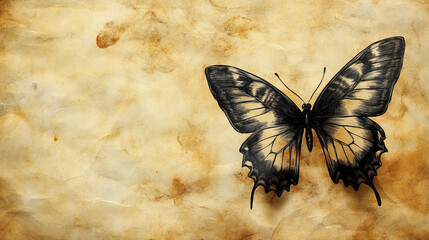 Vintage paper background with ink butterfly illustration