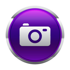 Camera purple button, vector sign isolated