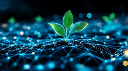 Digital Plant Growth with Futuristic Technology Background and Abstract Network Connections