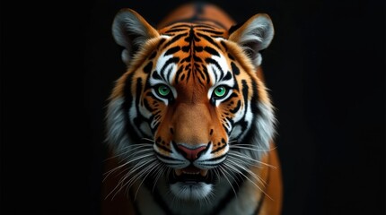 Fototapeta premium Close-Up Portrait of a Tiger with Fierce Green Eyes