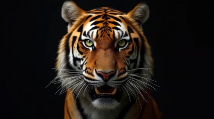 Tiger with Fierce Green Eyes Close-Up