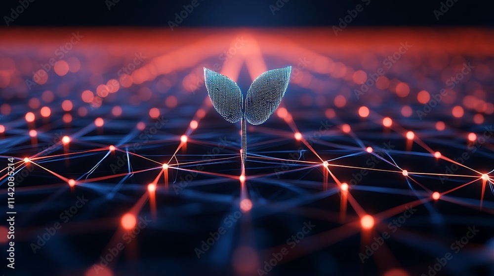 Poster digital representation of growth symbolizing nature and technology in a futuristic network environme