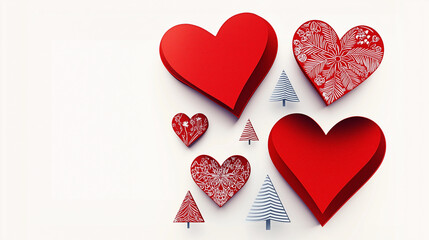 PNG set of red hearts 3D