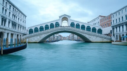 The iconic Rialto Bridge spanning a bustling canal in Venice