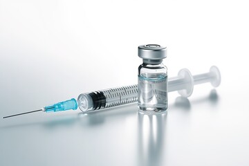 Sterile syringe and vial on reflective surface