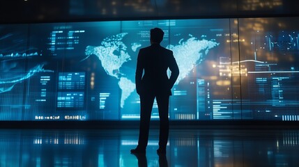 CEO Standing in Front of a Large Screen Displaying the Company’s Performance Metrics