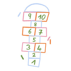 Hand-Drawn Hopscotch Game with numbers Illustration 