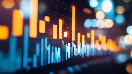 Close-up of digital screen showing labor market graph with job openings and employment rates, office setting with copy space for text overlay.