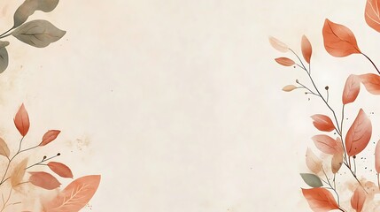 Watercolor Painting Of Autumn Leaves On Beige Background