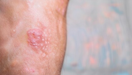 Fototapeta premium Close-Up of Red, Inflamed, Itchy Allergic Rash on Human Skin with Irritation, Dryness, and Visible Red Bumps Indicating Allergic Reaction or Skin Condition Like Eczema, Dermatitis, or Hives