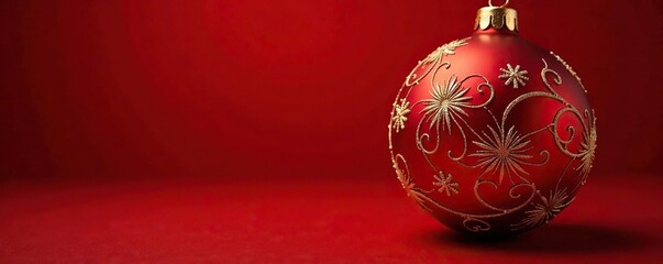 Intricate golden details on a crimson ornament, red, celebrations, festive