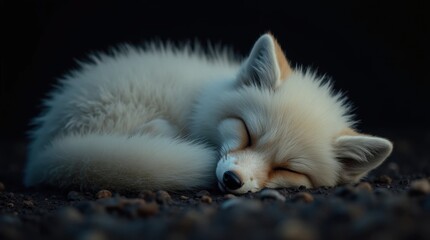 Fototapeta premium Hyperrealistic Photo of a Sleeping Arctic Fox