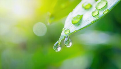 Close-Up of Fresh Green Leaf with Dew Drops Reflecting Sunlight. Nature's Morning Refreshment Concept, Symbolizing Purity, Growth, Eco Friendly Inspiration, Natural Beauty, and Tranquility