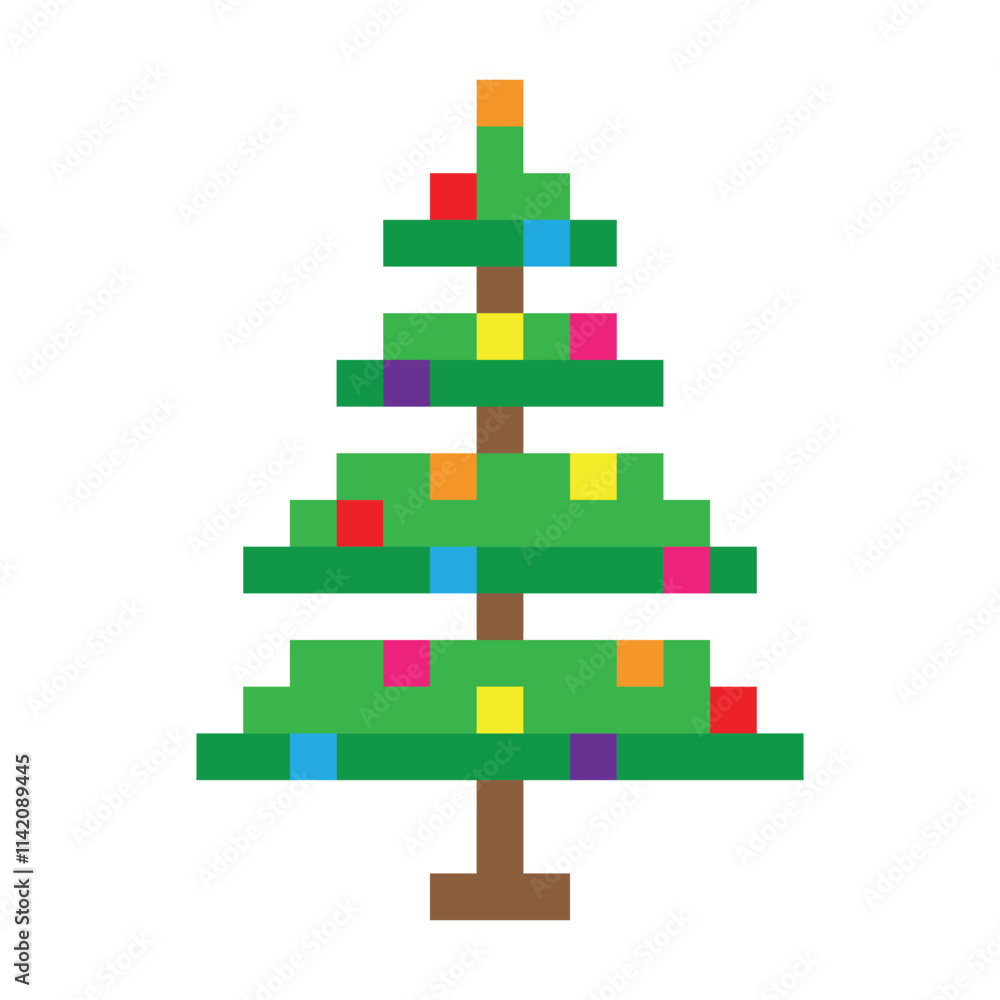 Poster pixel art christmas tree vector icon pixel element for 8 bit game