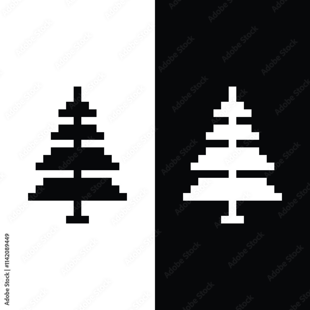 Poster pixel art christmas tree vector icon pixel element for 8 bit game