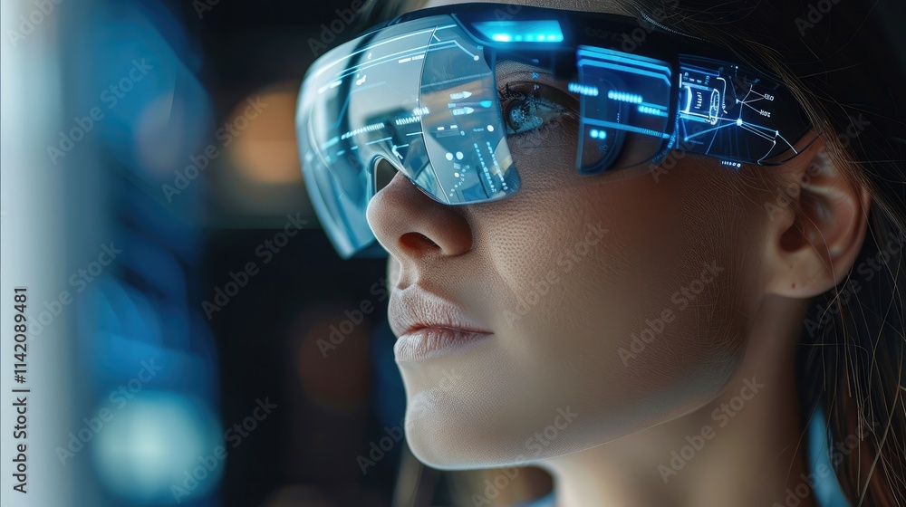 Poster women wear vr glasses, technology internet development concepts allow the creation of immersive 3d w