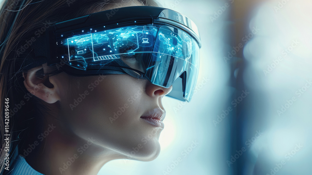 Poster women wear vr glasses, technology internet development concepts allow the creation of immersive 3d w