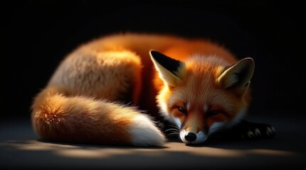 Hyperrealistic Photo of a Curled-Up Red Fox with Soft Fur