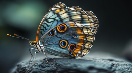 Naklejka premium close up of blue morpho butterfly showcasing vibrant colors and intricate patterns