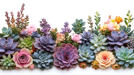 Colorful Succulent Collection  Echeveria  Sedum  Isolated on White
