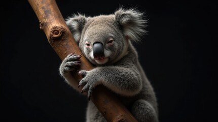Naklejka premium Hyperrealistic Photograph of a Koala Resting on a Branch
