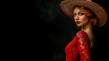 Beautiful woman smiling and using a laptop in a living room, with a white carpet on the floor. Spring flowers are blooming in the background